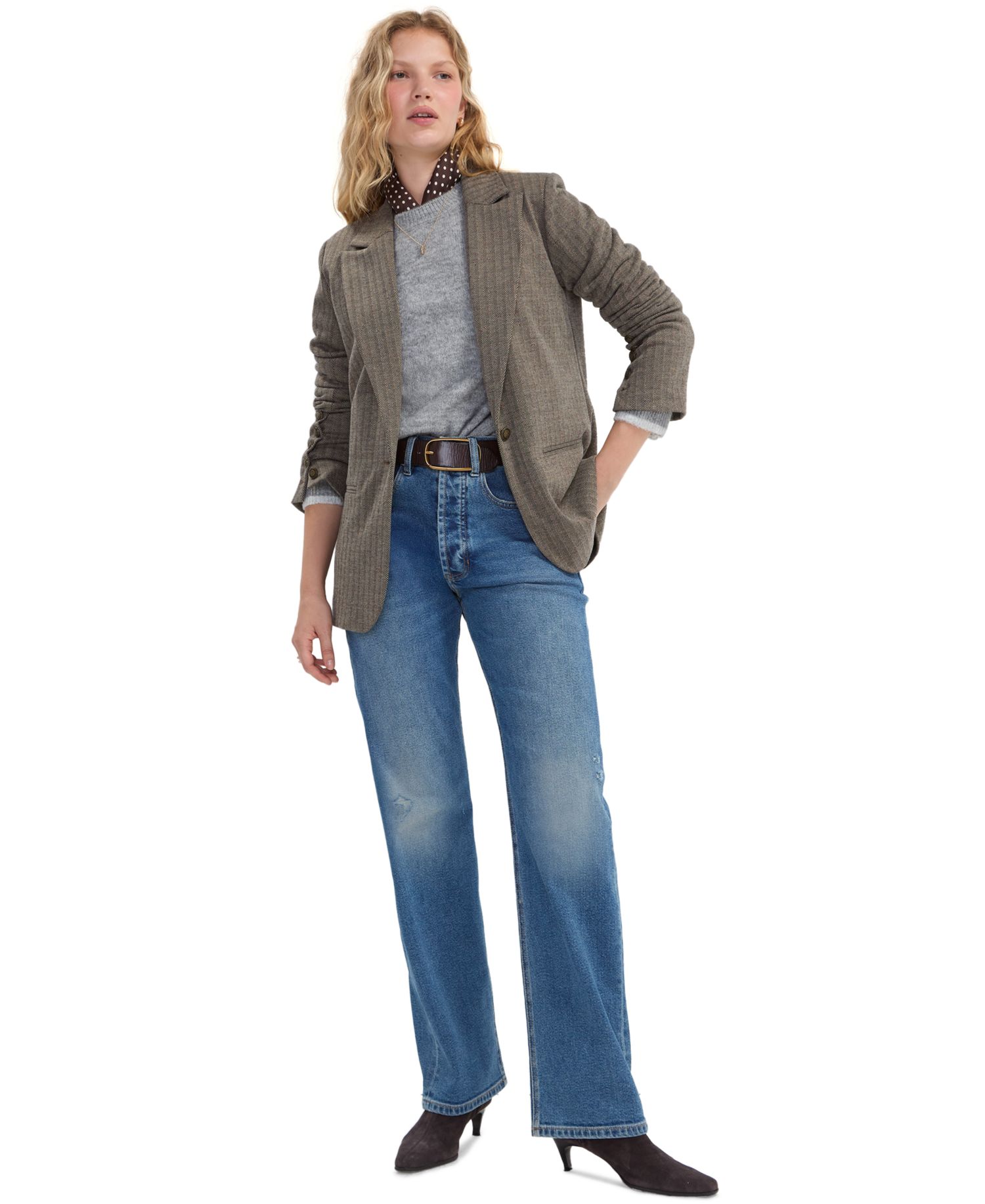 Women's Herringbone Notch Collar Blazer