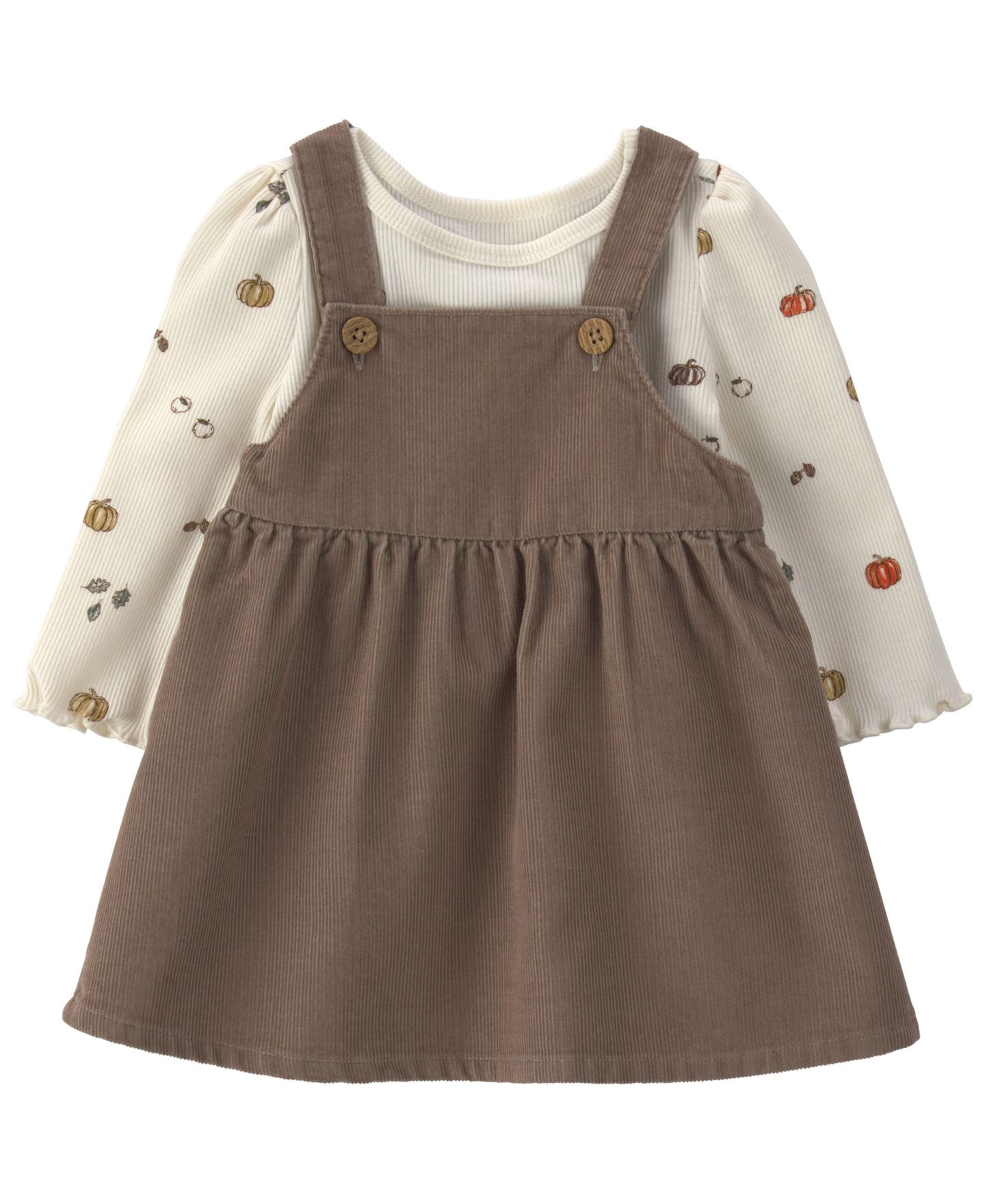 Комплект Carter's Long-Sleeve Corduroy Top and Jumper Dress, 2-Piece Set для девочек-малышей, цвет: Коричневый — фото 1