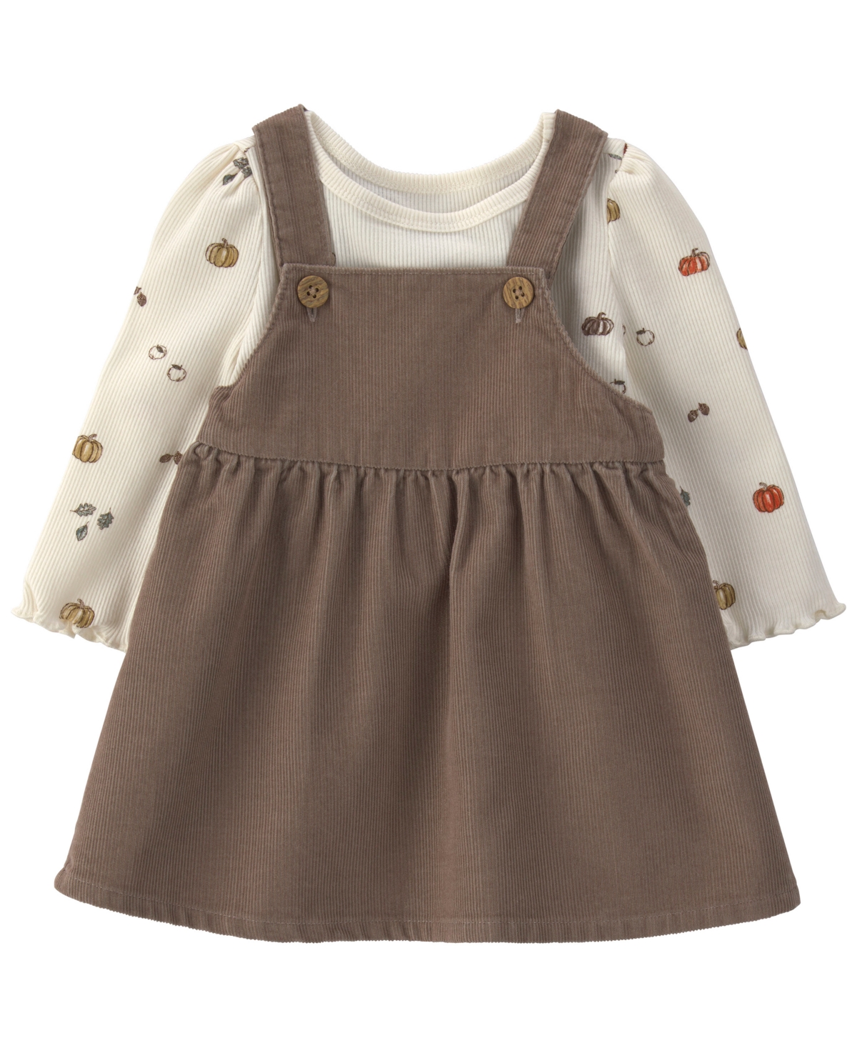 Carter's Little Planet By  Baby Girls' Long-sleeve Corduroy Top And Jumper Dress, 2-piece Set In Brown