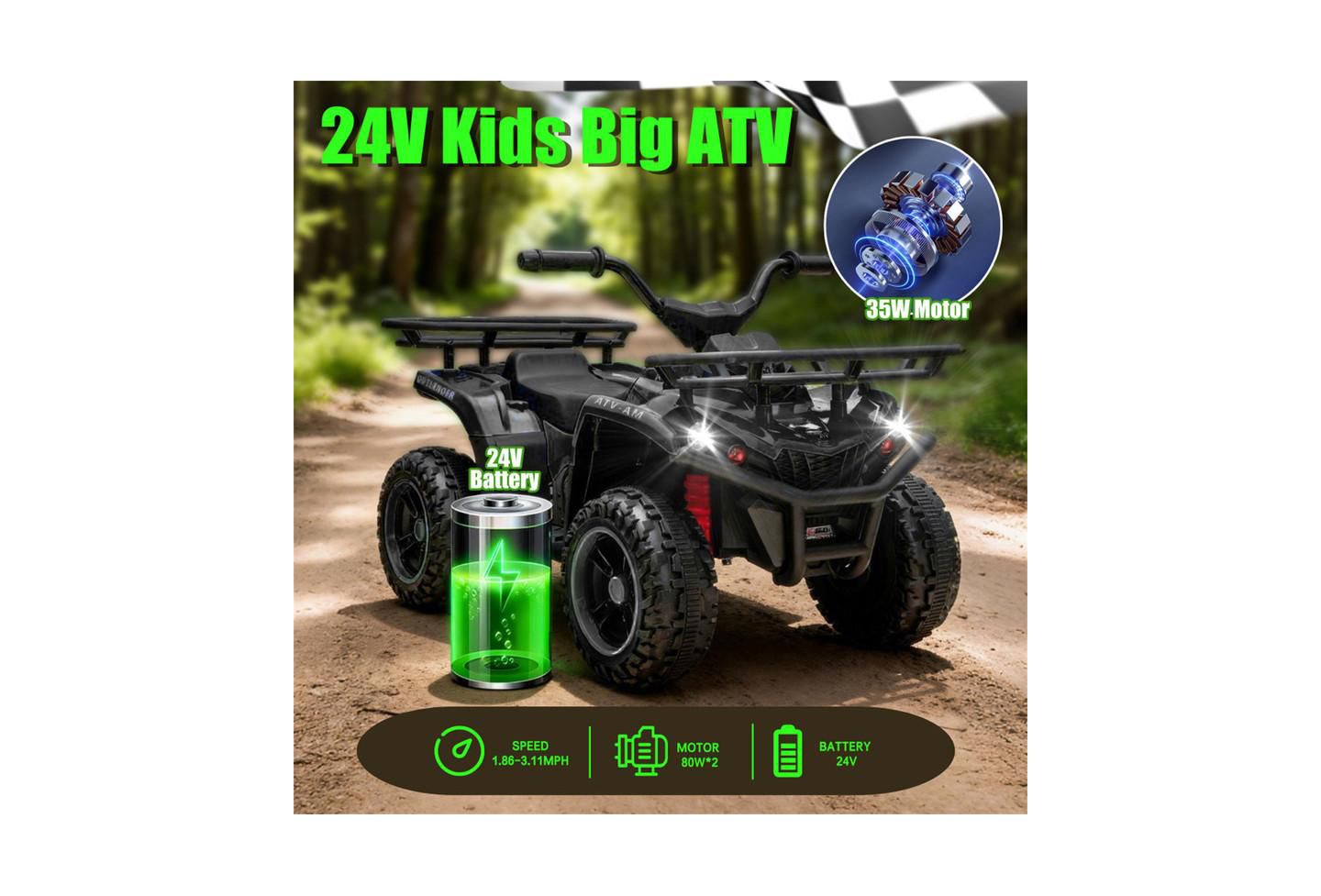 Детская игрушка YOBTOP 24V Dual Motor Off-Road Ride-On ATV, Ages 3-5, цвет: Чёрный — фото 4