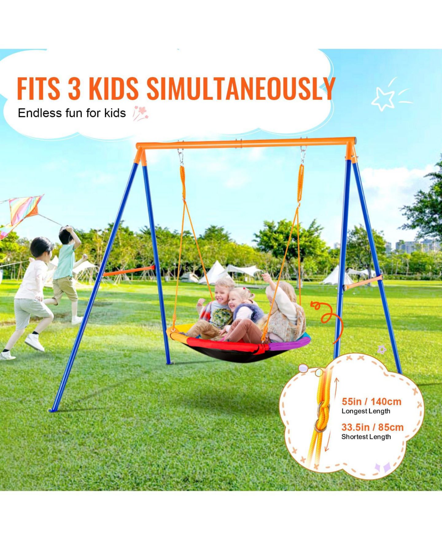 Детские игрушки Mecale Backyard Swing Set, 40" Saucer with Heavy-Duty A-Frame Metal Stand & Adjustable Rope, 440 Lb. Capacity, Ages 3+ — фото 6