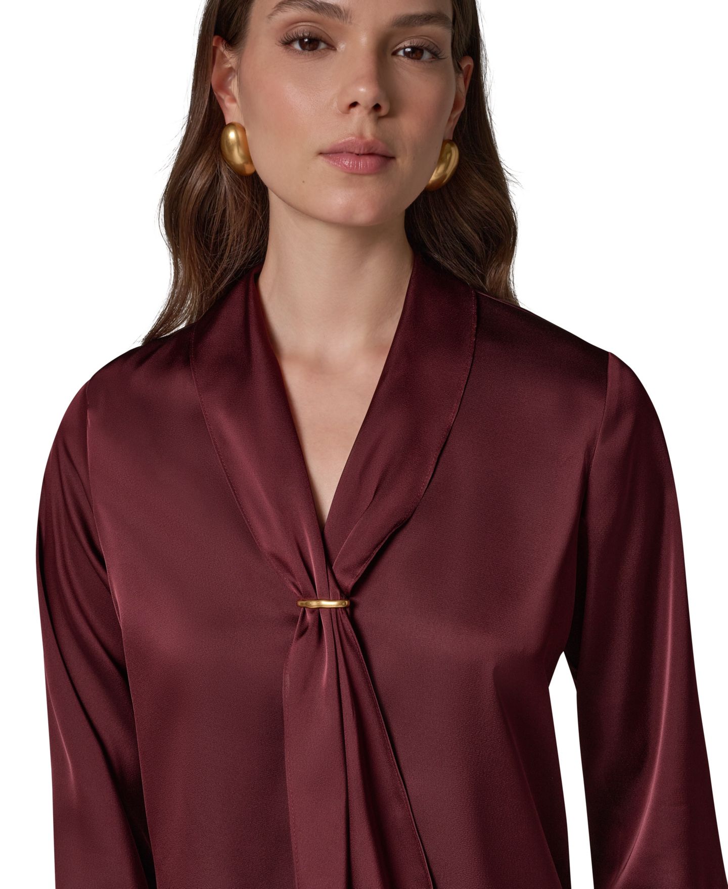 Женская блузка Donna Karan New York Petite Long-Sleeve V-Neck Scarf Detail Blouse, цвет: Чёрный вишнёвый — фото 4