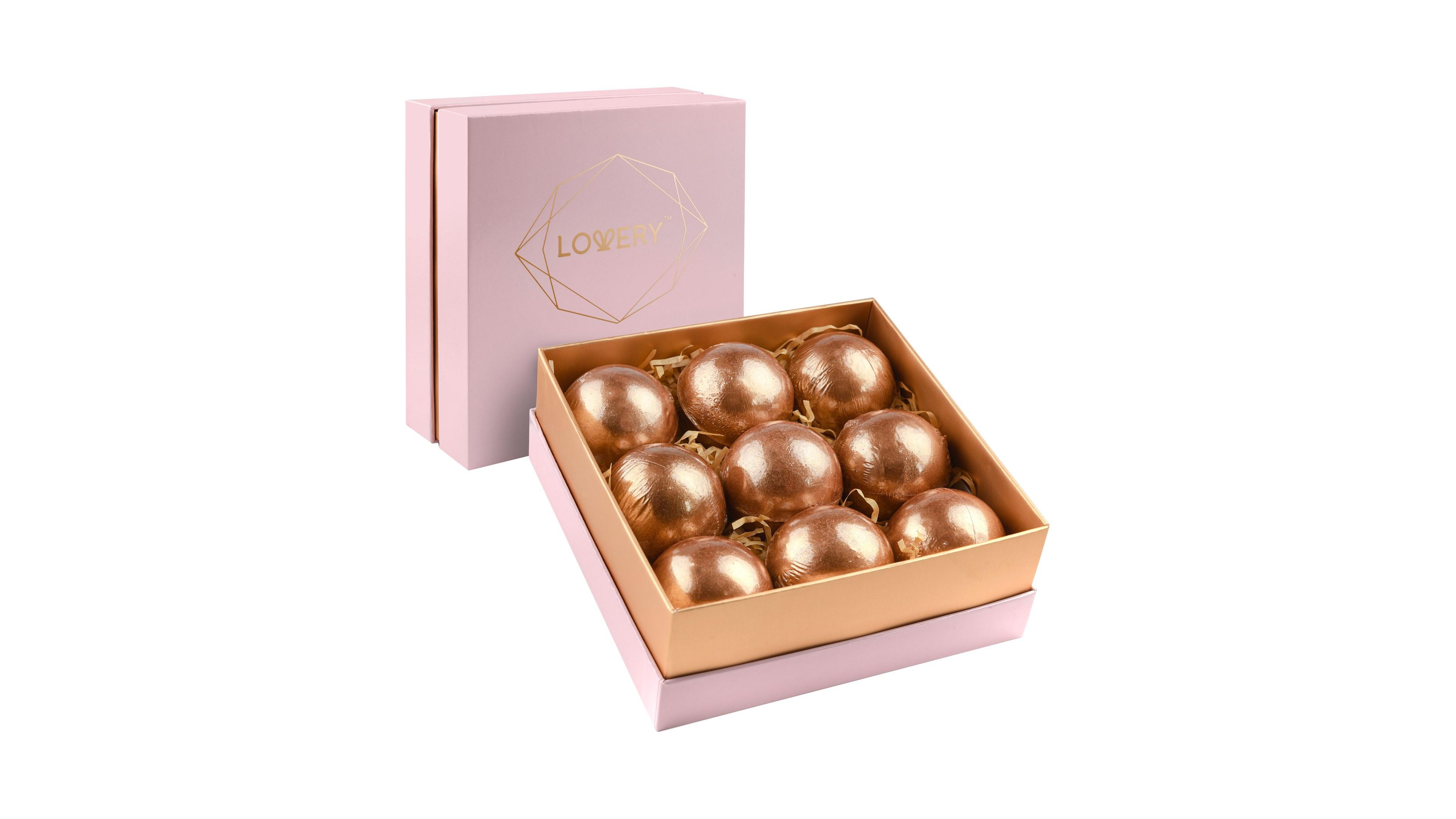 Lovery 24k Rose Gold Bath Bombs Set, 9 Handmade Bath Bomb Gift Set, Deluxe Bubble Bath Bombs
