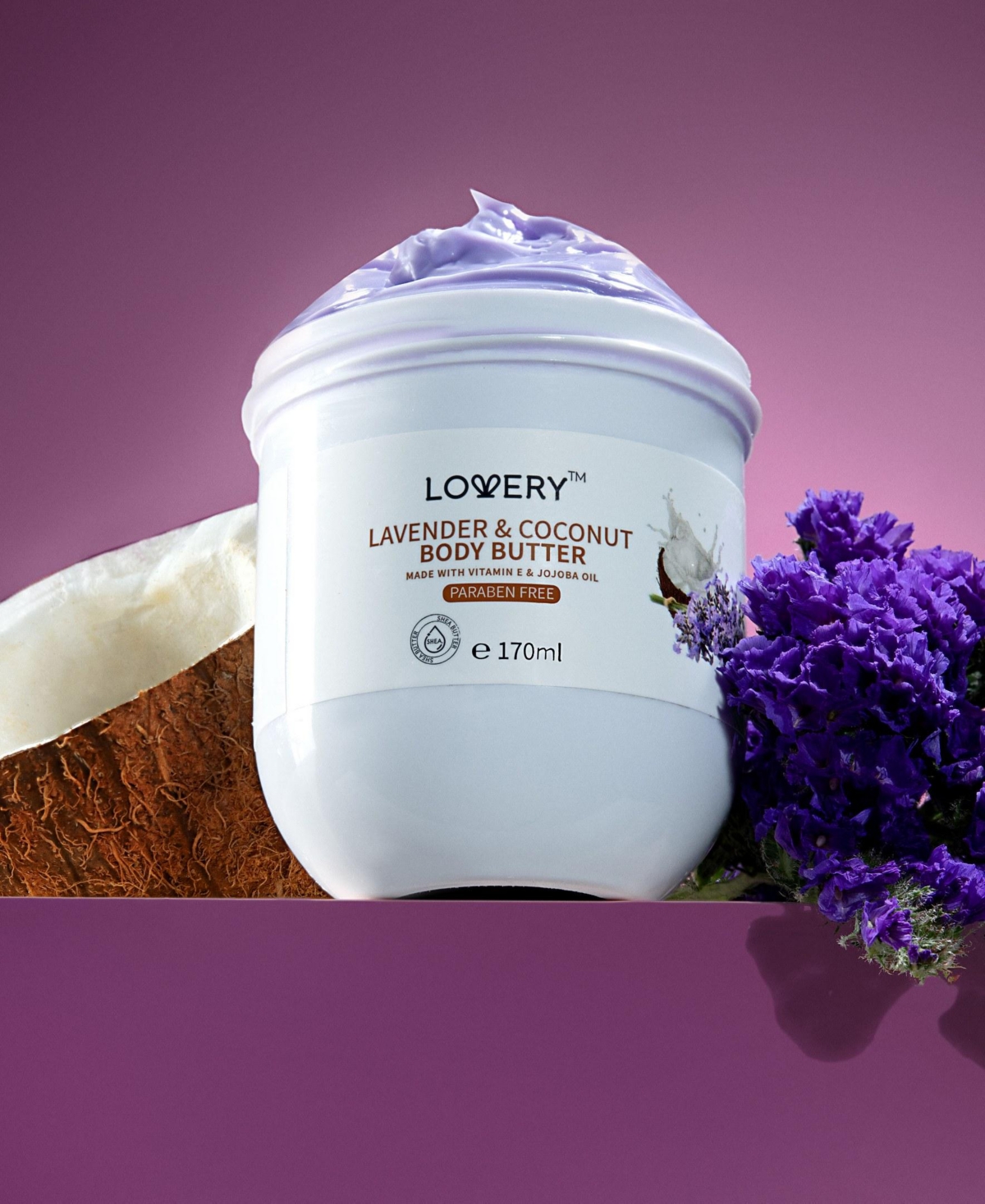 Lovery Lavender and Coconut Scented Whipped Body Butter, Bath and Body Care Cream, 170ml
