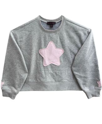 Girls' 4-16 Crew Neck W Stars Long-Sleeve Star-Patch Sweatshirt