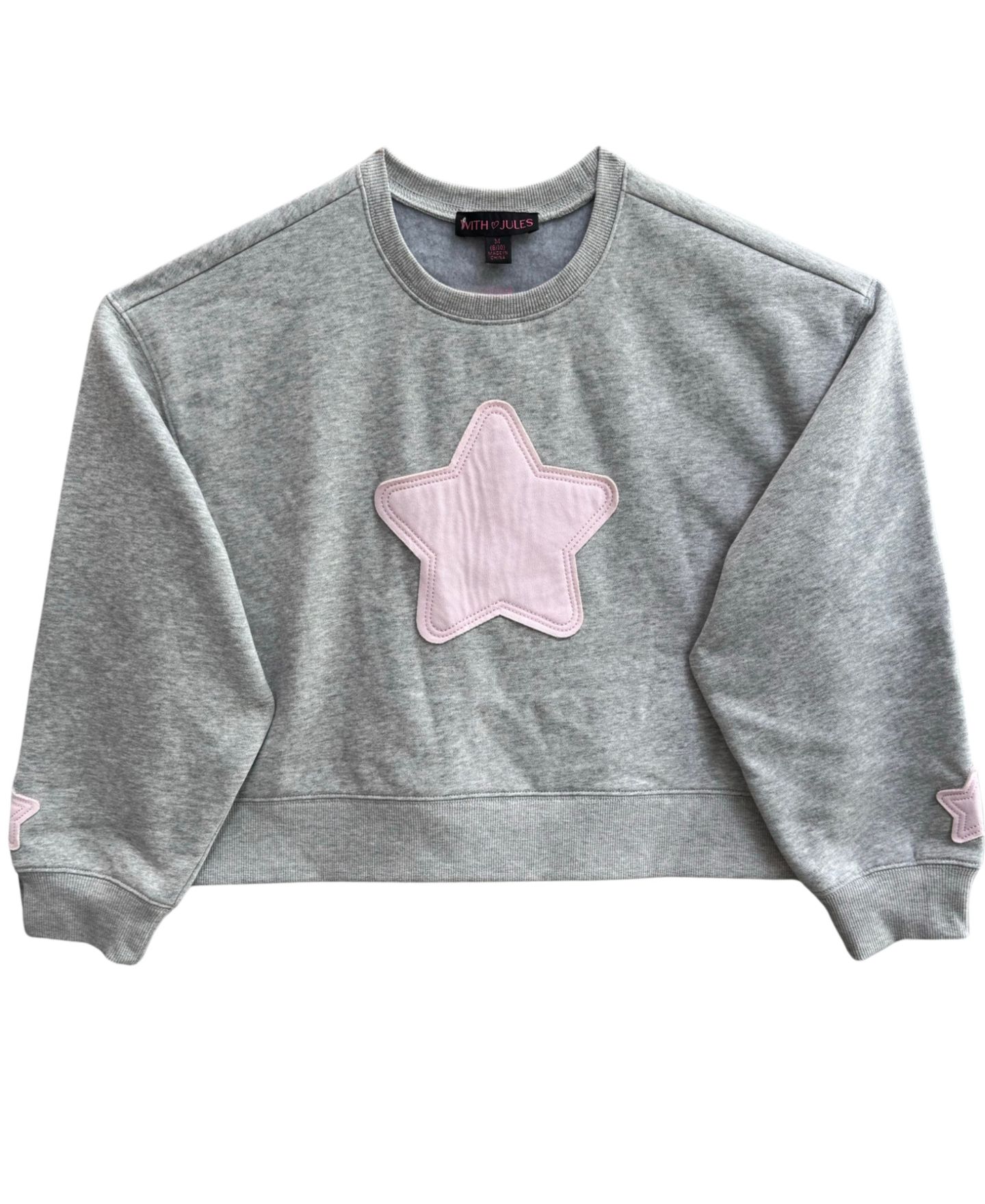 Толстовка With Jules Crewneck Star-Patch Sweatshirt для девочек, цвет: Светлый пастельный серый — фото 1