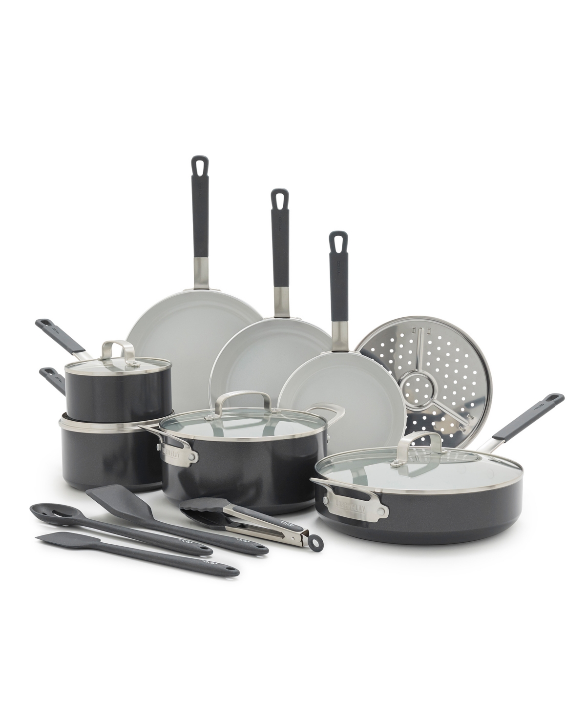 Greenpan Bobby Flay Ceramic Nonstick 16-piece Cookware Set In Gray