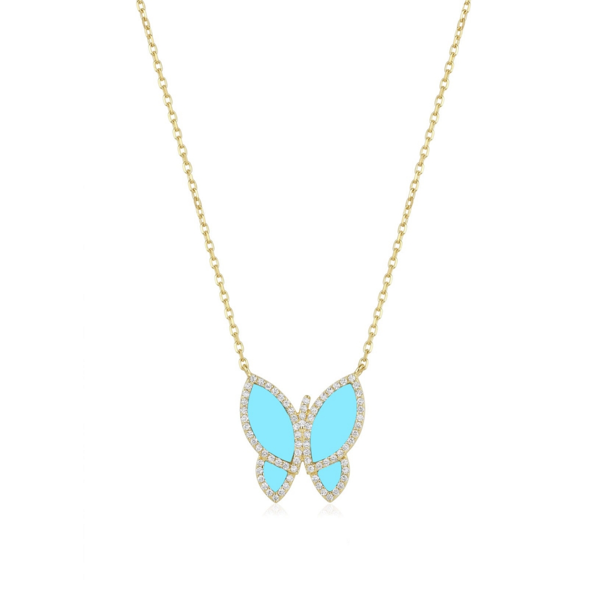 The Lovery Large Cz Halo Butterfly Necklace 14K Gold-Plated Sterling Silver - Turquoise