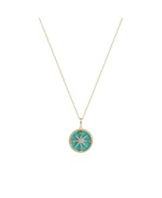 Marbled Turquoise Compass Necklace 14K Gold-Plated Sterling Silver