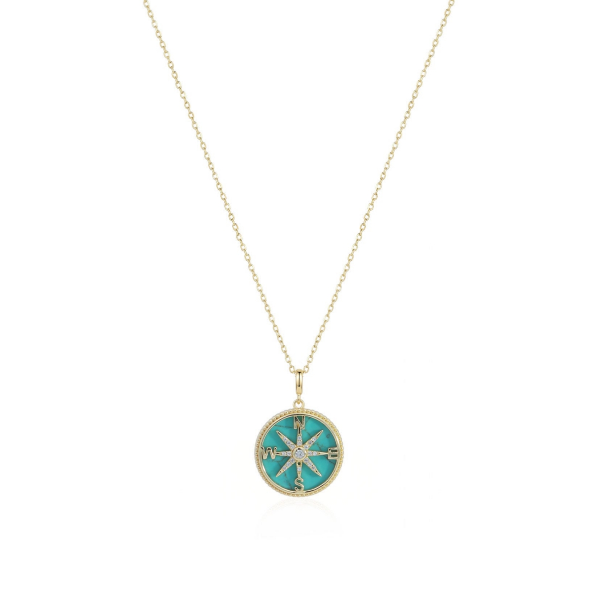 The Lovery Marbled Turquoise Compass Necklace 14K Gold-Plated Sterling Silver - Gold plated sterling silver