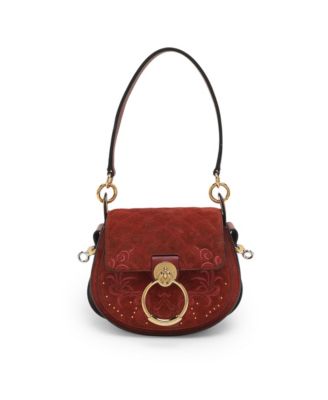 Women's Tess Embroidered Suede and Leather Small Shoulder Bag
