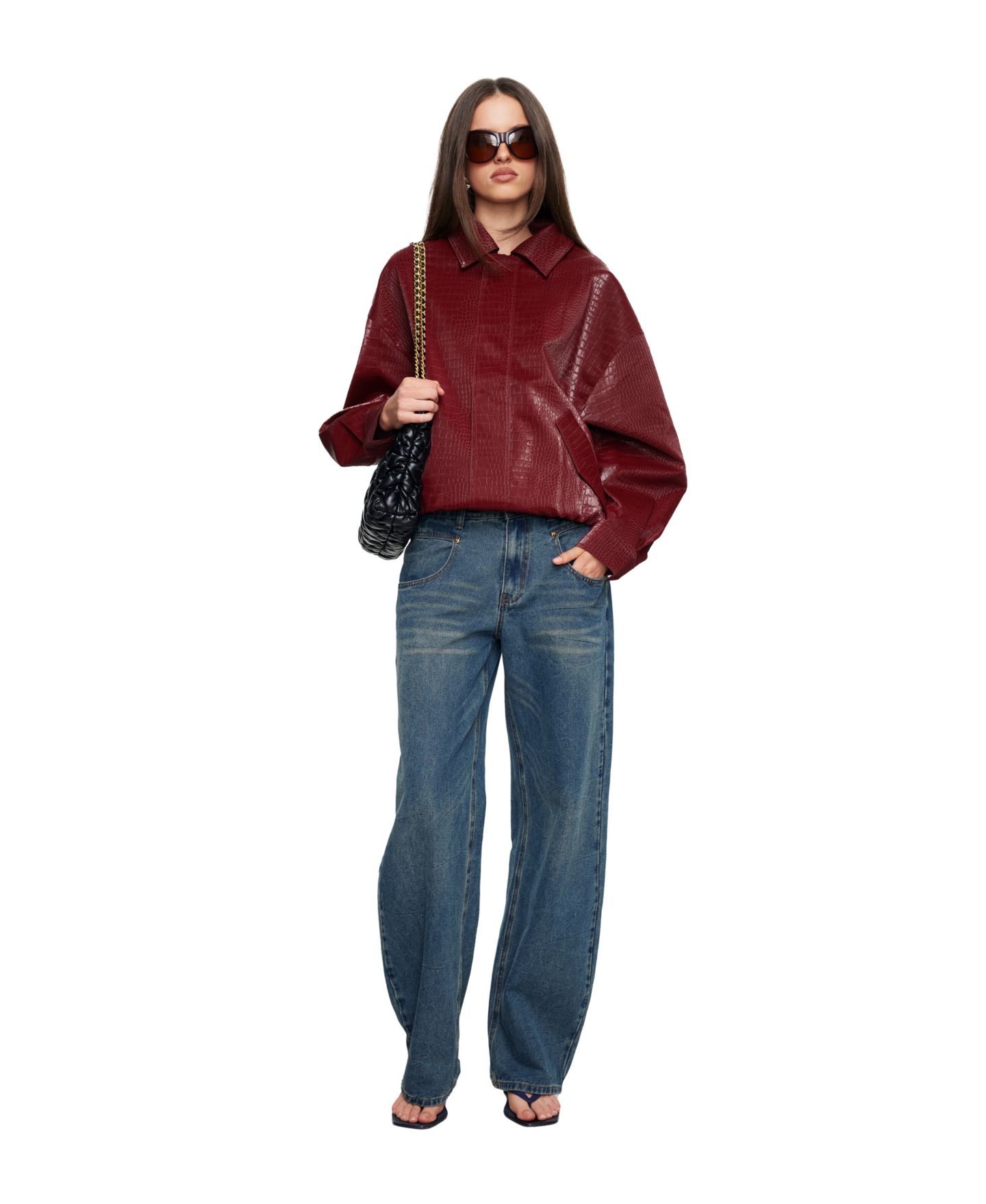 Женская куртка Lioness Kenny Crocodile-Embossed Unlined Bomber, цвет: Вишнёвый — фото 2