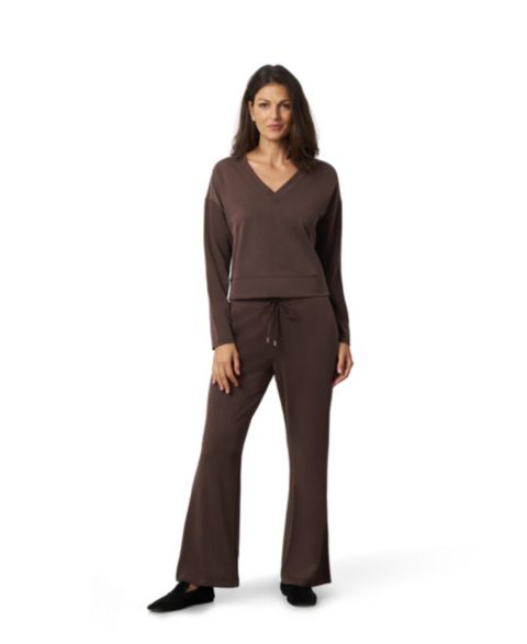 Женский комплект Cable & Gauge V-Neck Dolman Top and Wide Leg Pant Set, цвет: Шоколадный коричневый