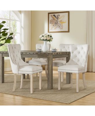 5 Pieces Elegant Wooden Dining Table Set Rustic Rectangle Table and Upholstered Chair for Kitchen, Restaurant