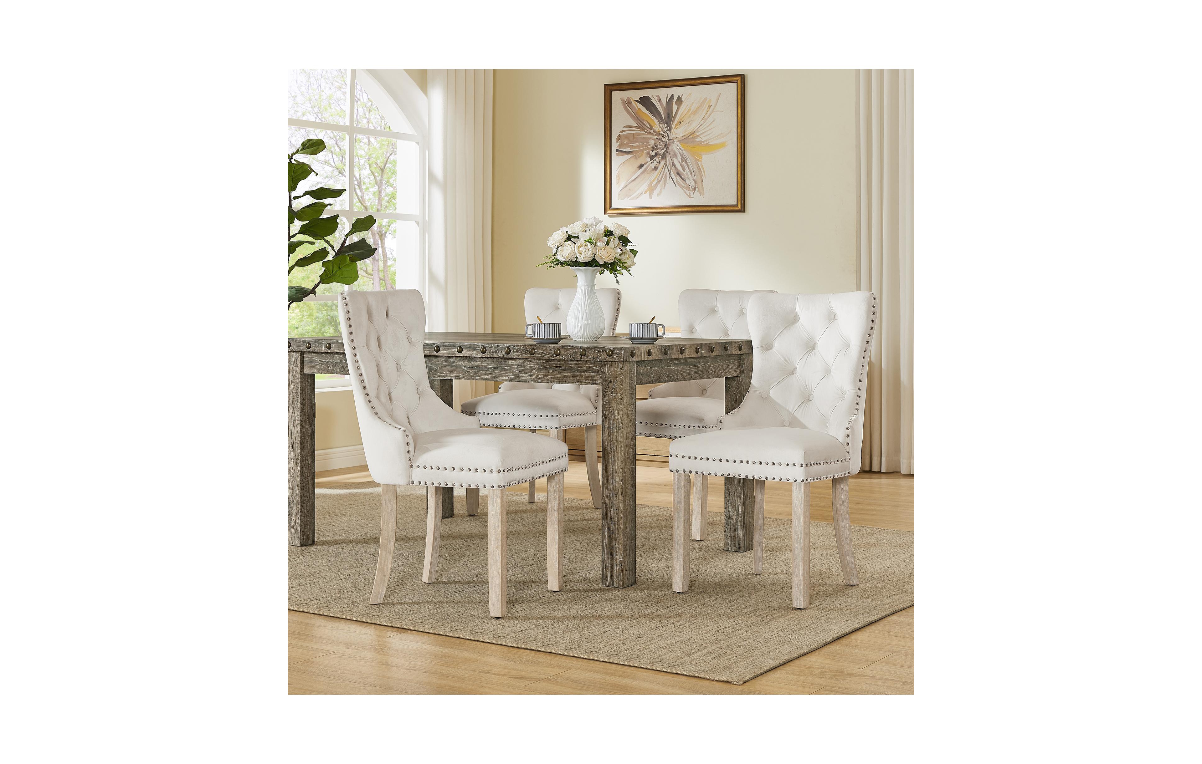 Morden Fort 5 Pieces Elegant Wooden Dining Table Set Rustic Rectangle Table and Upholstered Chair for Kitchen