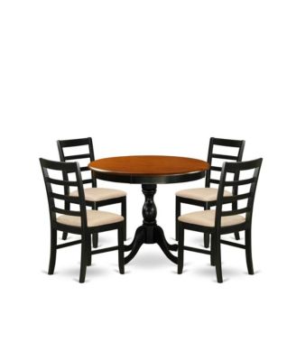 5-Piece Table Set Consists of a Wood Kitchen Table and 4 Linen Fabric Mid Century Dining Chairs with Ladder Back