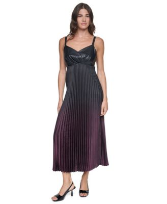 Women's A-Line Midi Pleated Foiled Ombre Dress