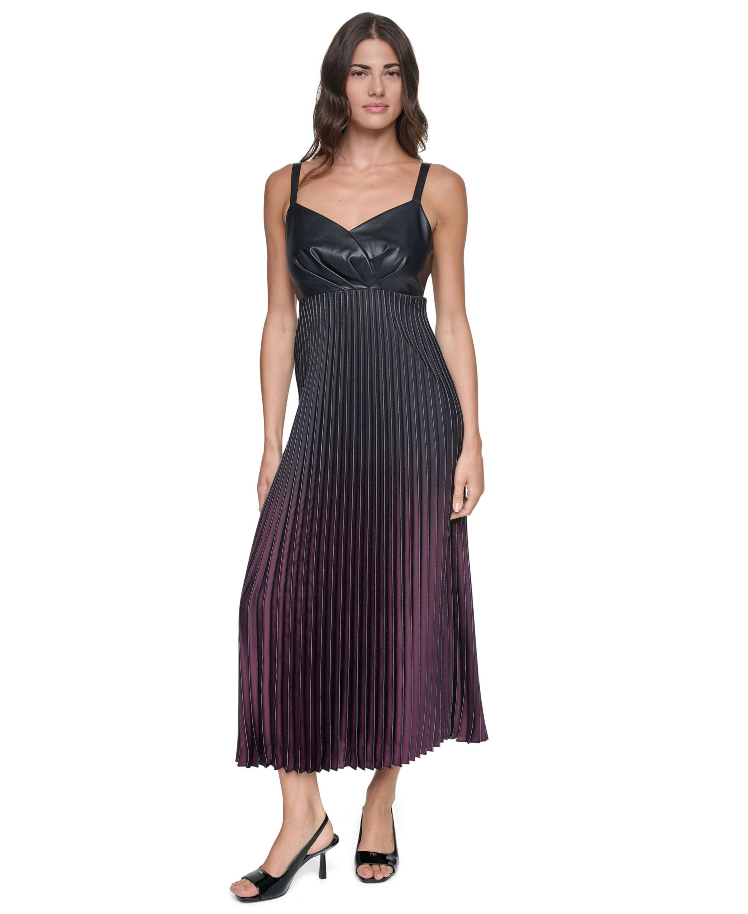 Women's A-Line Midi Pleated Foiled Ombre Dress