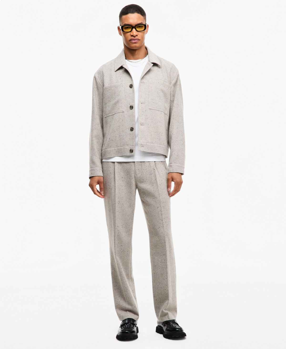 Mode of One Men's Pleated Textured Relaxed-Fit Trousers, Macy's Exclusive - Cookies A Cream