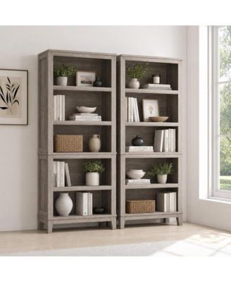 Set of 2 Narrow Bookcases – 5-Tier with Adjustable Shelves, 71" Tall Farmhouse Bookshelf for Living Room and Office