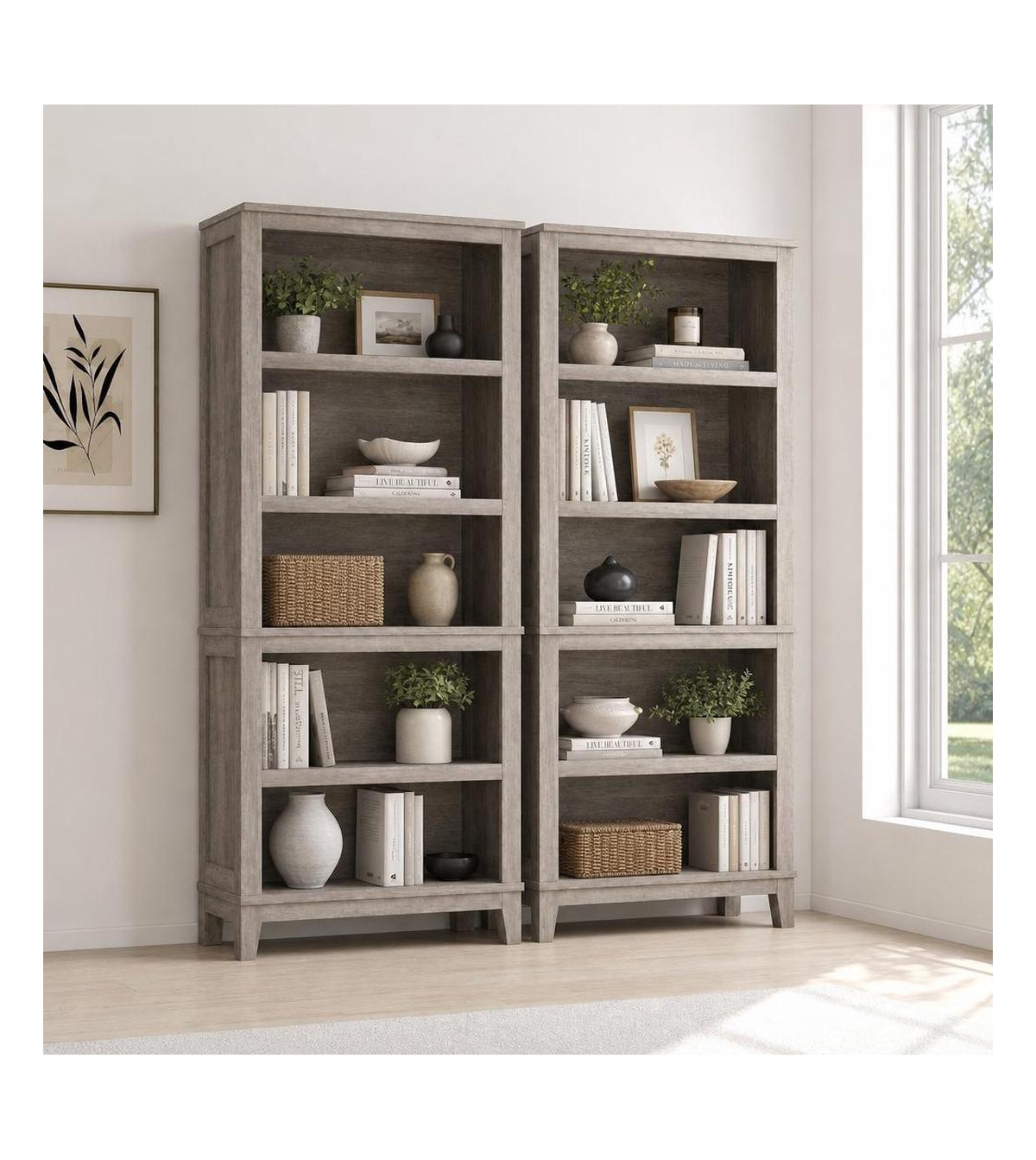 gaomon Set of 2 Narrow Bookcases â 5-Tier with Adjustable Shelves, 71" Tall Farmhouse Bookshelf for Living Room and Office - Grey