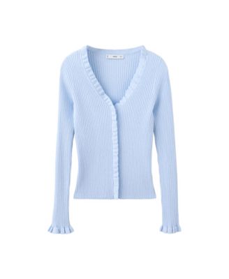 Women's Ribbed Volant V-Neck Cardigan