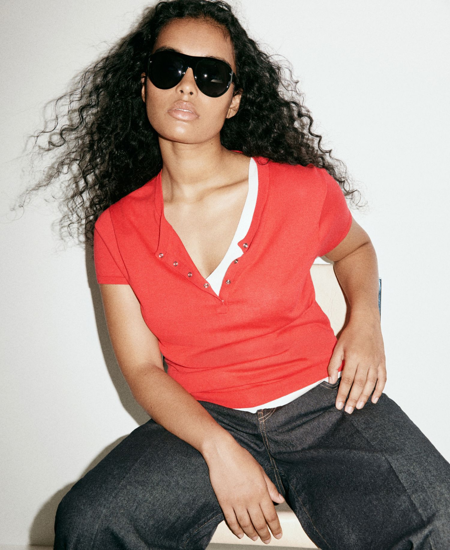 Women's Crew-Neck Short-Sleeve Fine-Knit Sweater