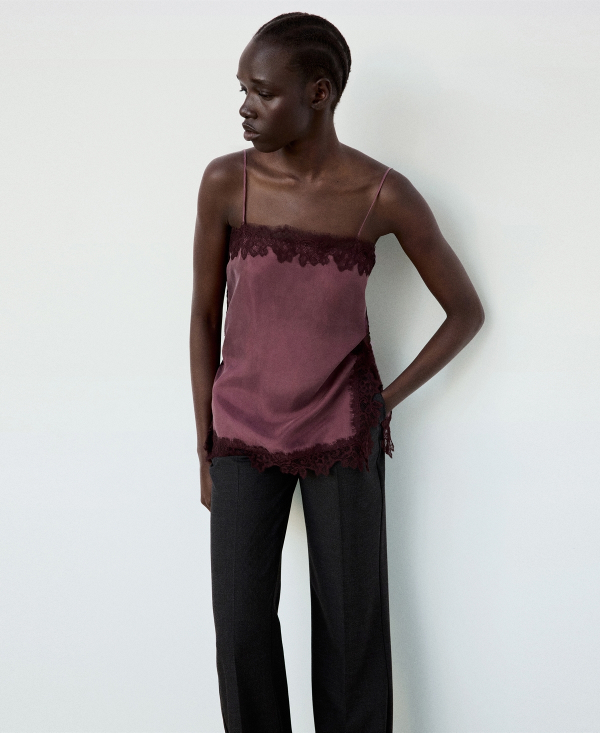 Mango Women's Square-Neck Sleeveless Lace-Trim Camisole