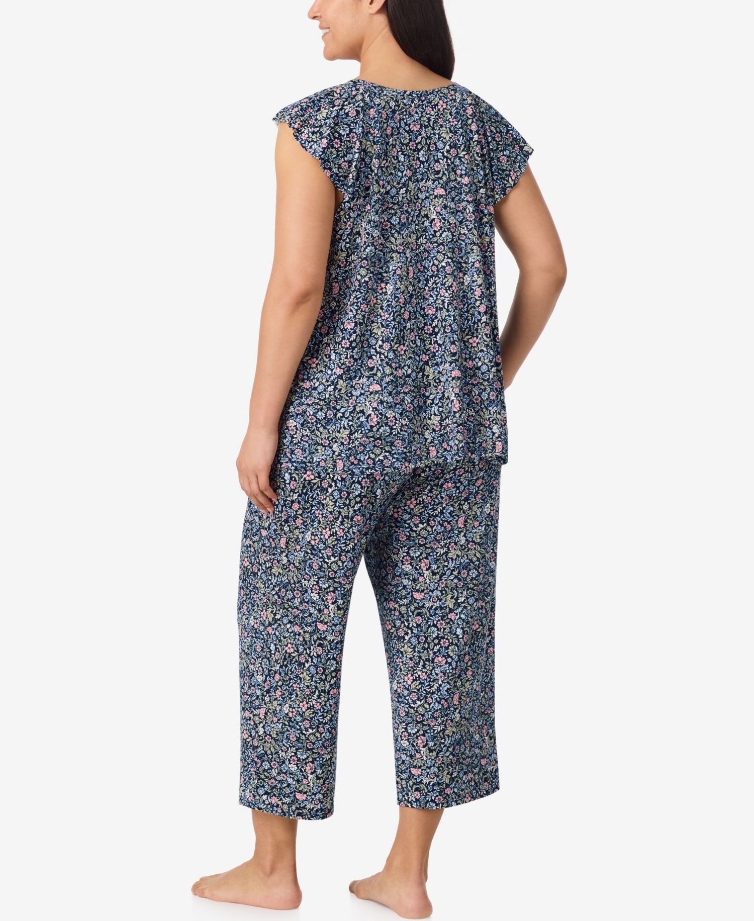 Plus Size V-Neck Flutter-Raglan Sleeve Top and Cropped Pant Set