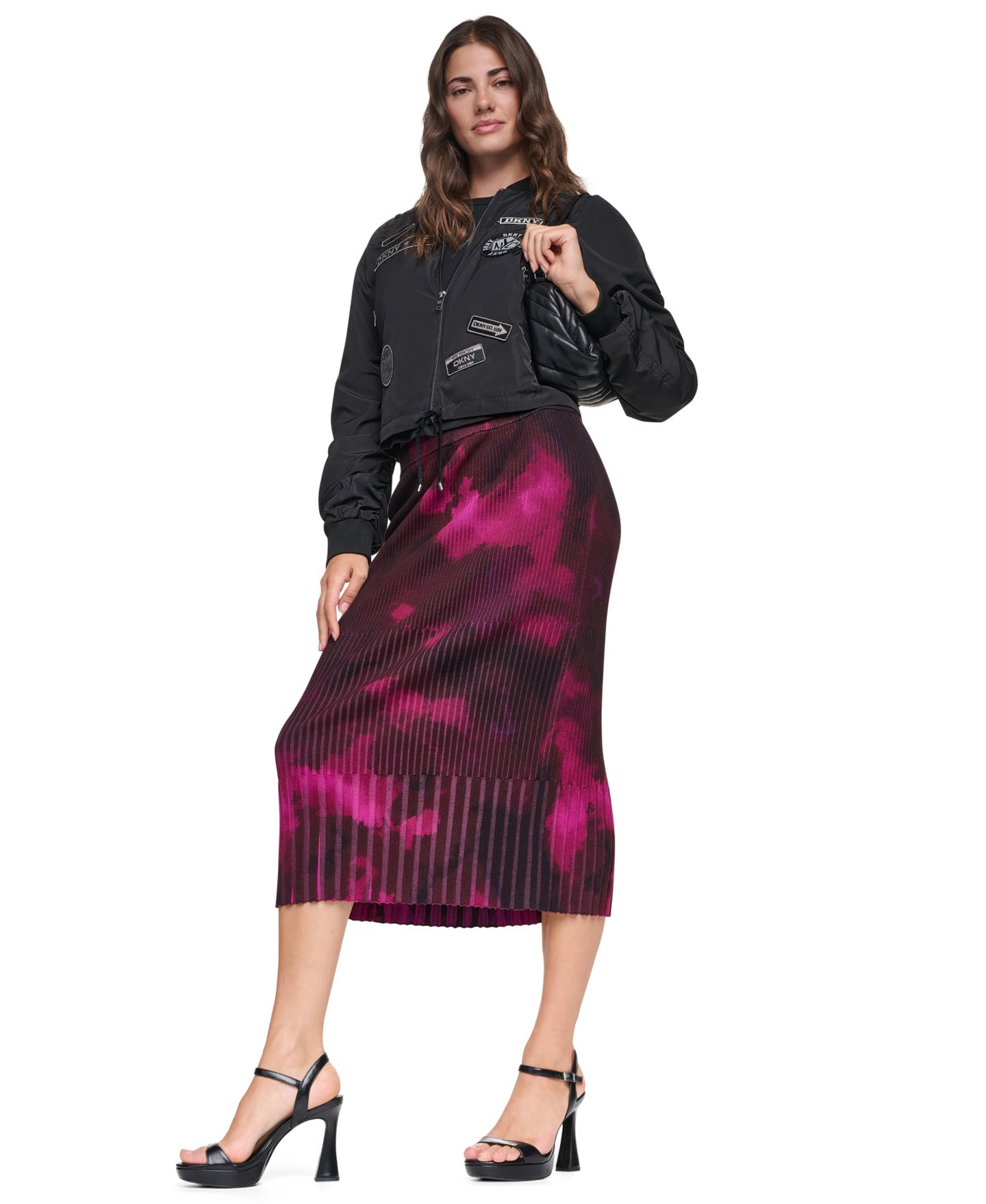 Женская юбка DKNY Printed Rib Knit Pencil Midi, цвет: Brushed Riverside — фото 12