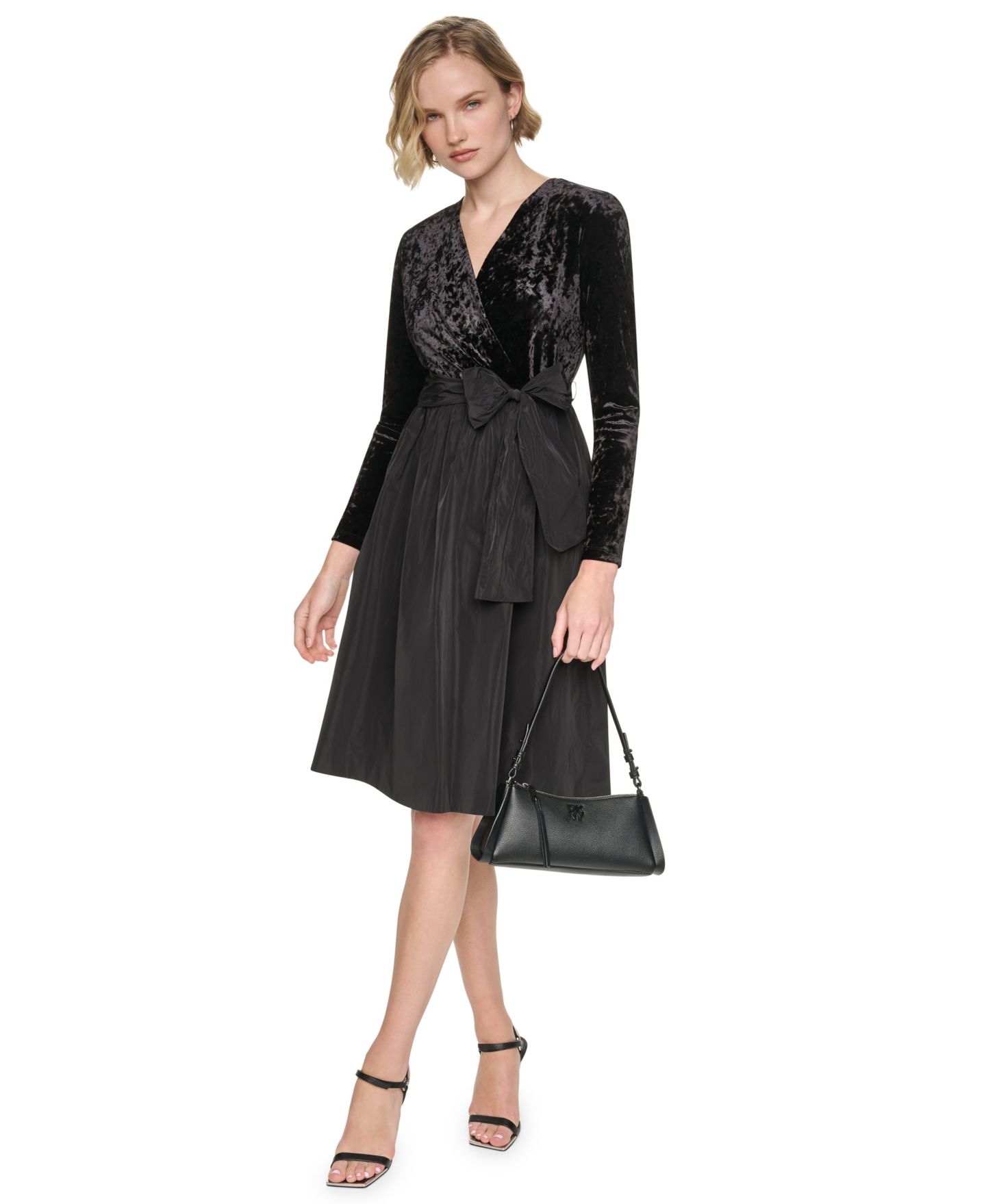 Женское платье DKNY V-Neck Fit & Flare Velvet, цвет: Чёрный — фото 2