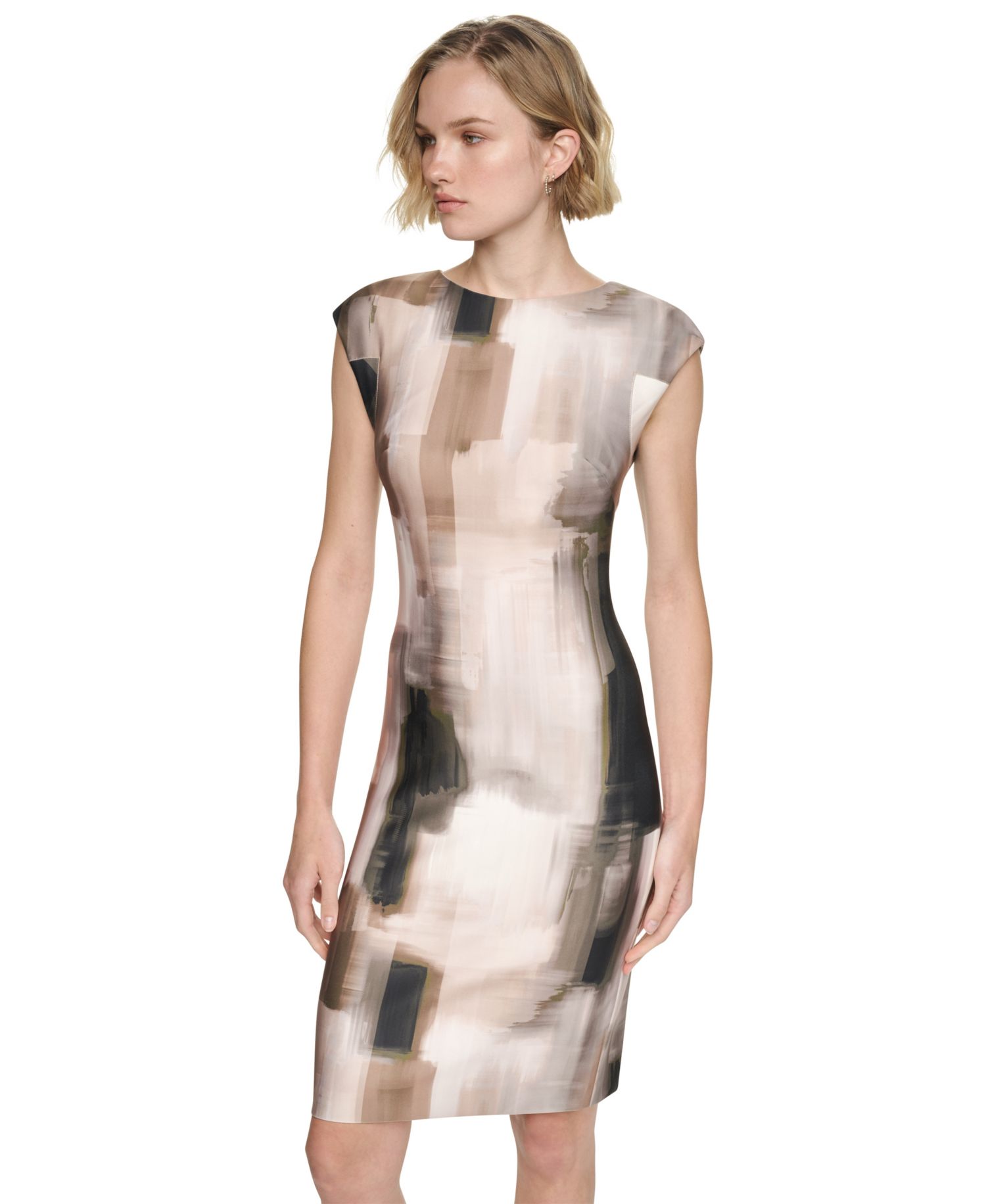 Women's Cap-Sleeve Boat-Neck Shift Dress