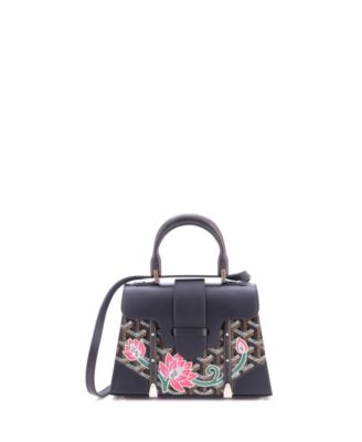 Mini Structured Saigon Top Handle Bag Embroidered Coated Canvas with Leather