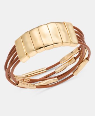 Gold-Tone Leather Stretch Multi-Strand Bracelet