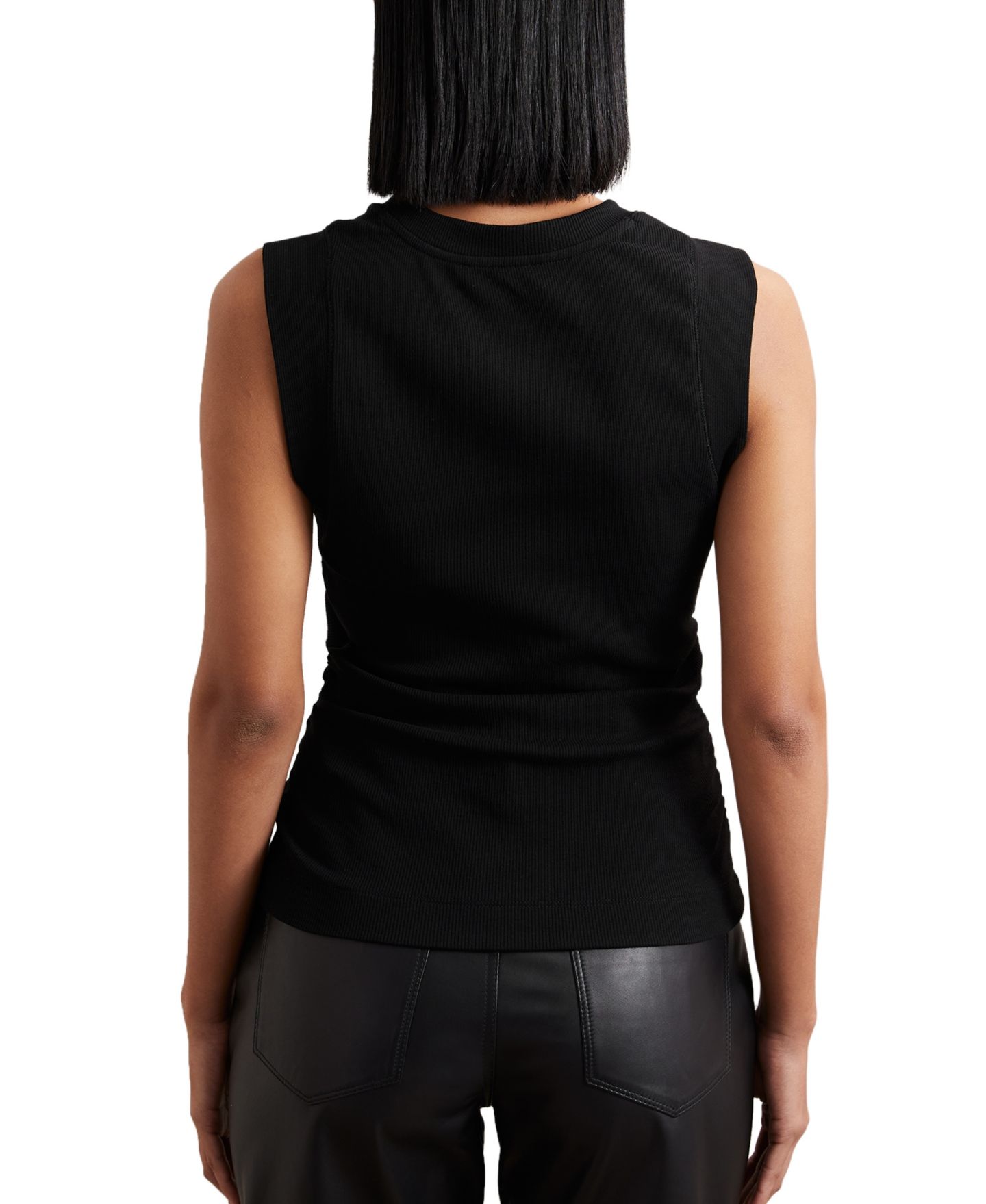 Женский топ REISS Trudy Fine-Rib Ruched Vest Top, цвет: Чёрный — фото 3