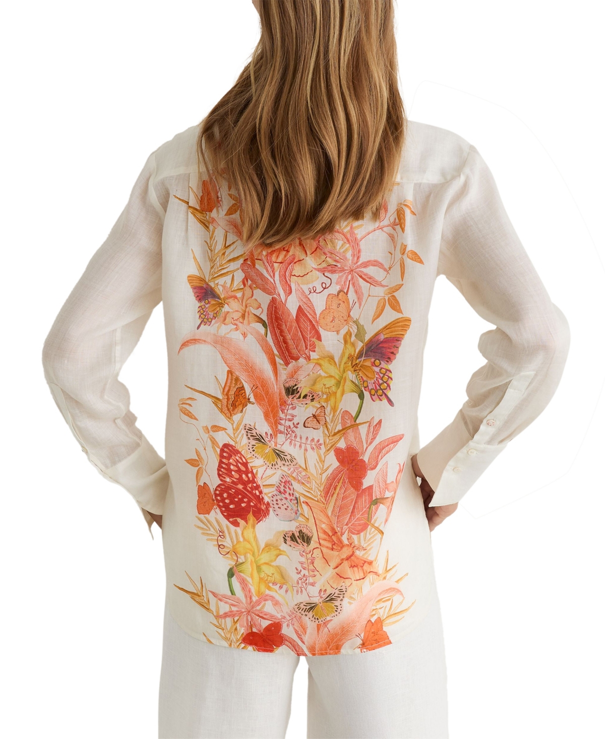 Reiss Women's Cilia Butterfly-Print Long-Sleeve Ramie Shirt