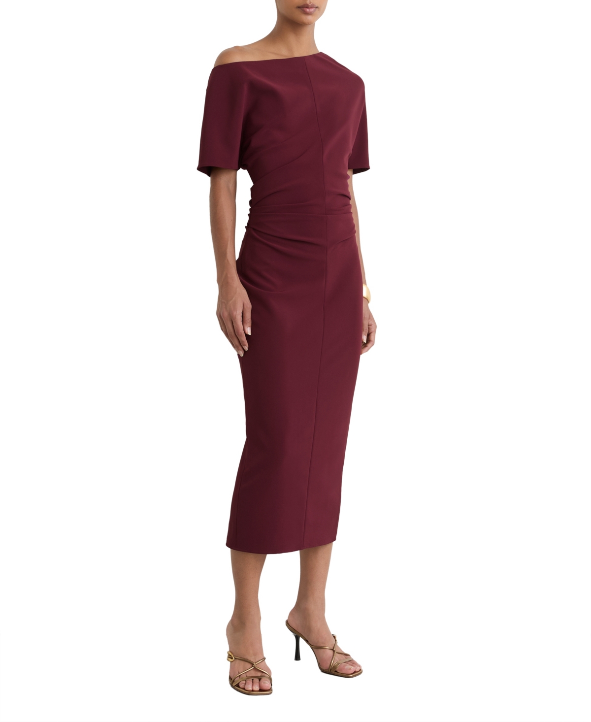 Reiss Women's Connie Off-Shoulder Ruched Midi Dress - Berry Red