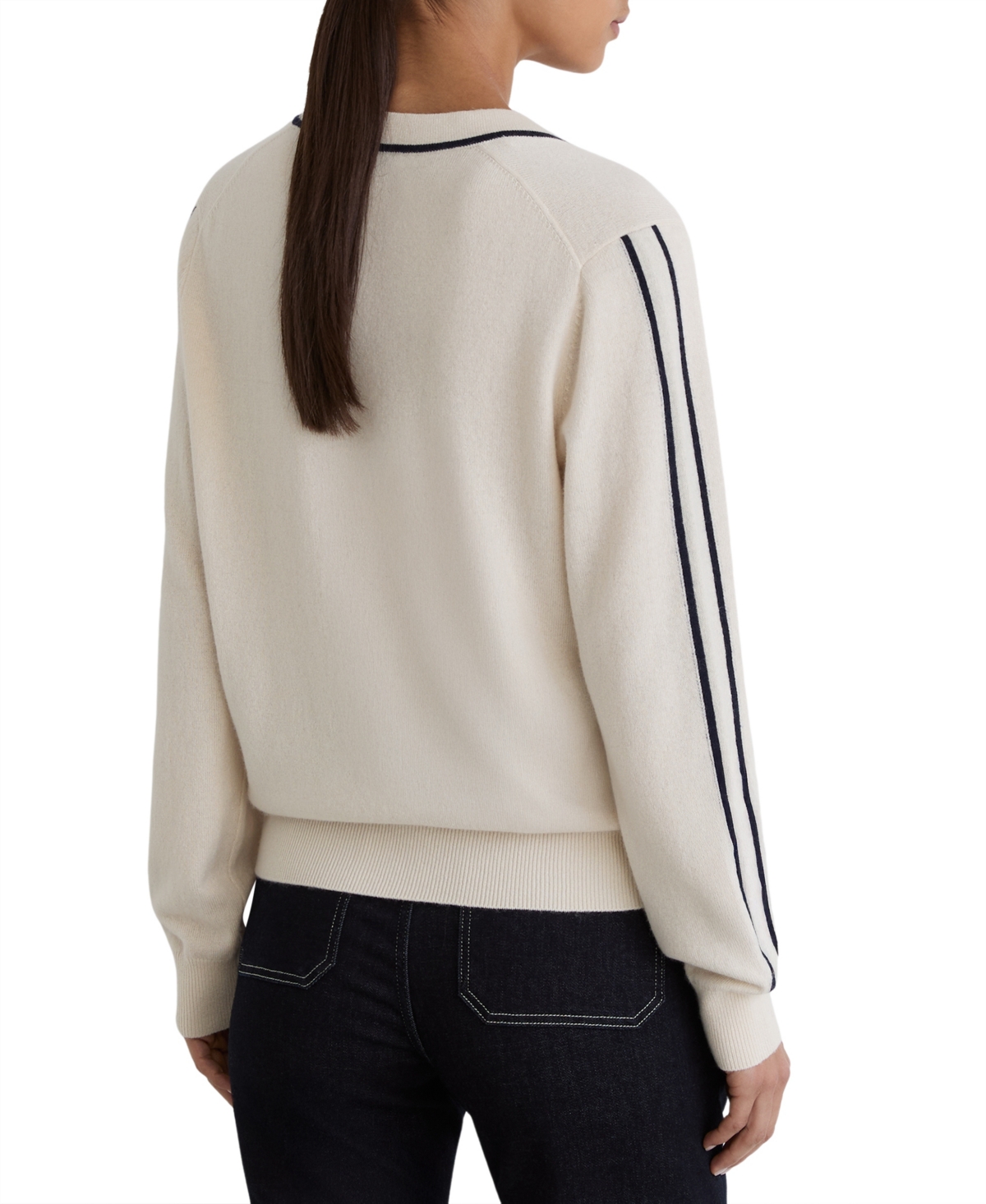 Reiss Women's Mila Wool-Blend V-Neck Stripe-Detail Jumper with Cashmere