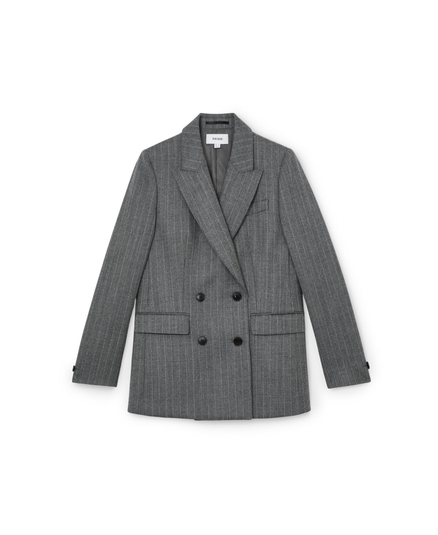 Женский пиджак REISS Astrid Wool Double-Breasted Pinstripe Blazer, цвет: Серый — фото 5