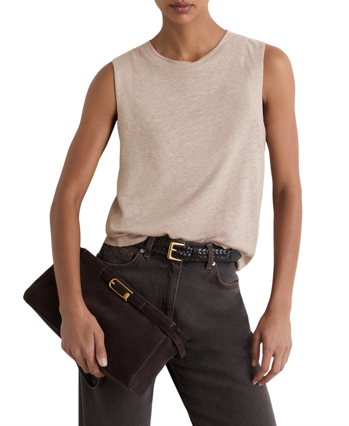Reiss Women's Amy Sleeveless Crewneck Linen Vest - Beige