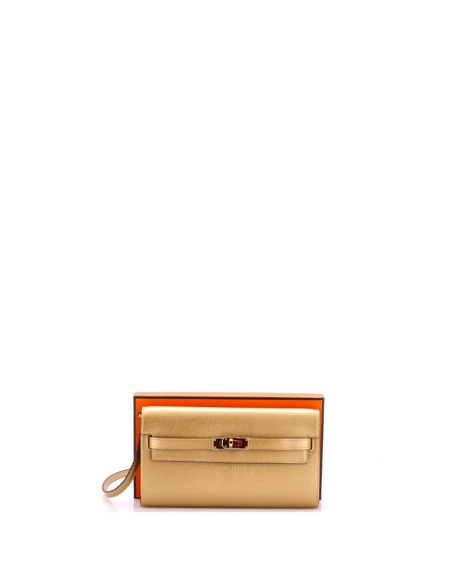 Pre-Owned Hermes Kelly To Go Wallet Metallic Chevre Chamkilight
