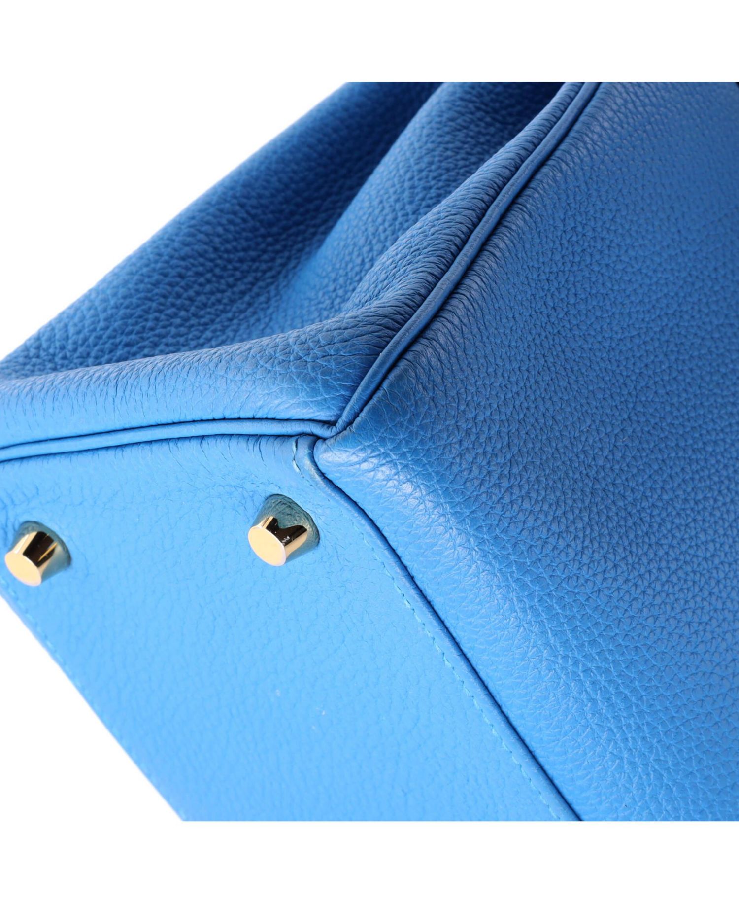 Pre-Owned Hermes Kelly 28 Handbag Blue Togo with Gold Hardware