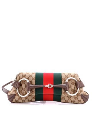 Medium Horsebit NM Web Chain Clutch GG Canvas
