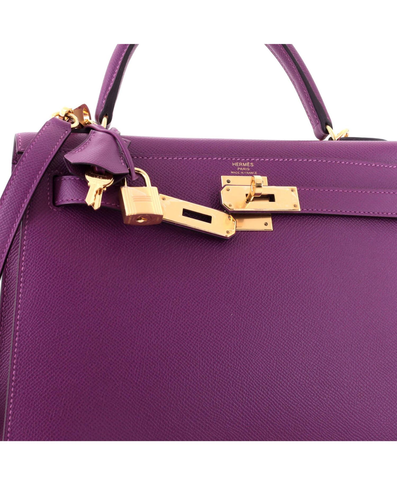 Pre-Owned Hermes Kelly 28 Handbag Purple Epsom with Gold Hardware