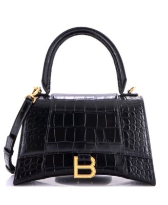 Small Hourglass Top Handle Bag Embossed Leather