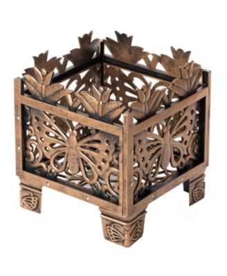 Outdoor Living Butterfly Square Plant Stand, Flower Planting Pot, Antique Bronze
