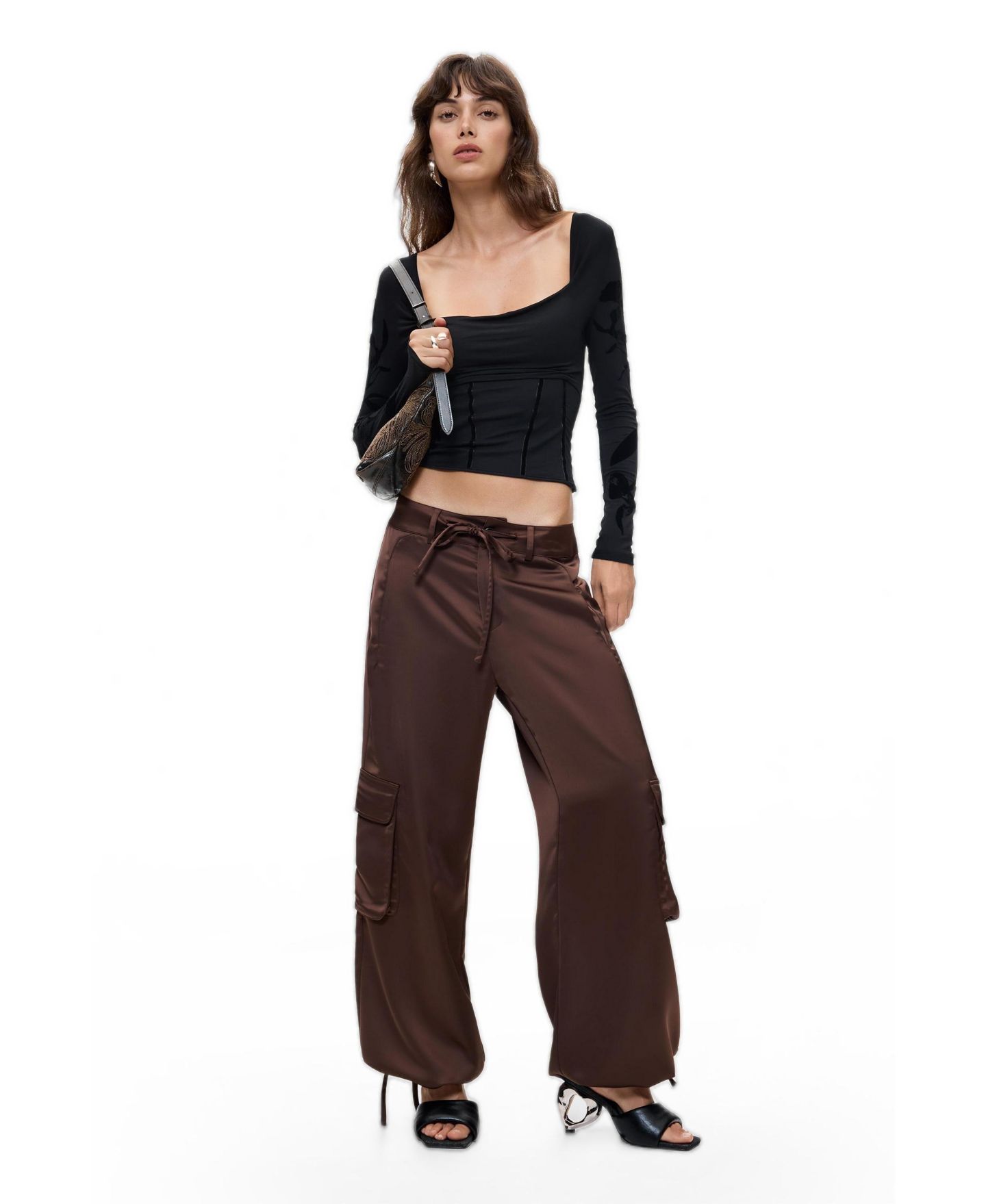 Женские брюки Desigual Satin cargo, цвет: Коричневый — фото 1