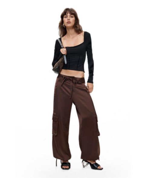 Женские брюки Desigual Satin cargo, цвет: Коричневый