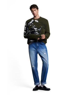 Men's Straight-Leg Medium Wash Distressed Jeans