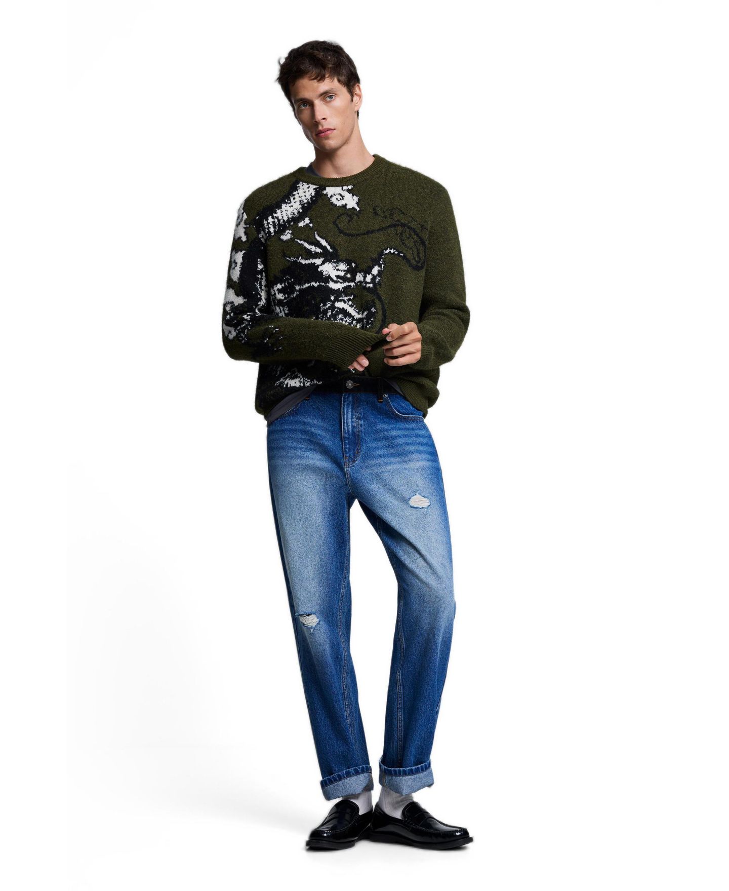 Мужские джинсы Desigual Straight-Leg Medium Wash Distressed, цвет: Средний синий — фото 1